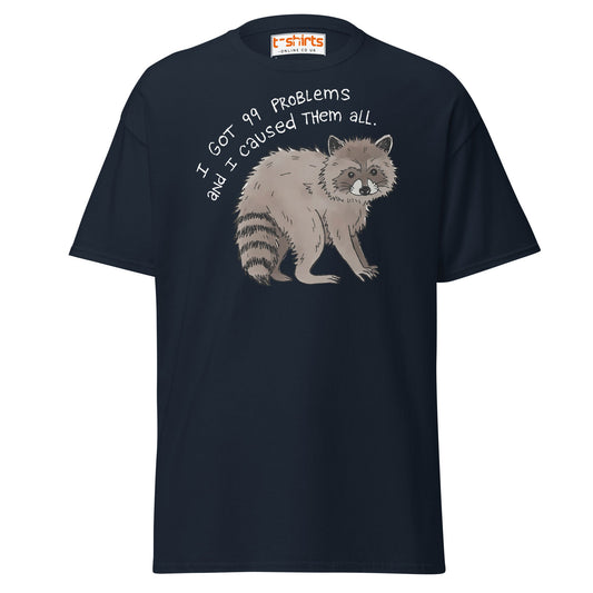99 Problems Raccoon T-Shirt – Funny Animal Humor Tee - Navy - T-Shirts Online