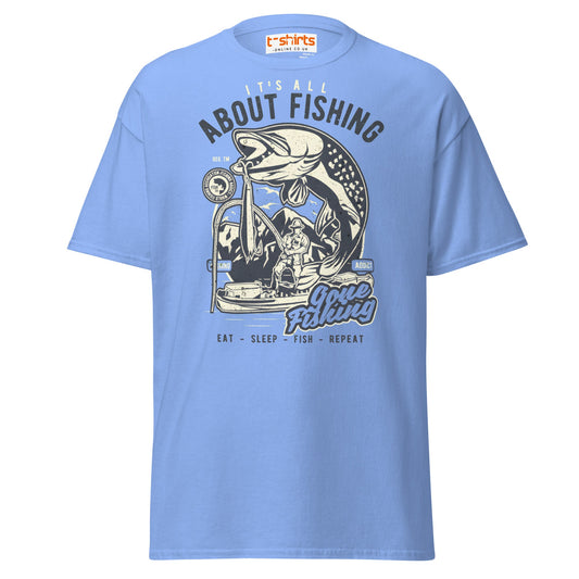 "About Fishing" Vintage Angler T-Shirt - Carolina Blue - T-Shirts Online
