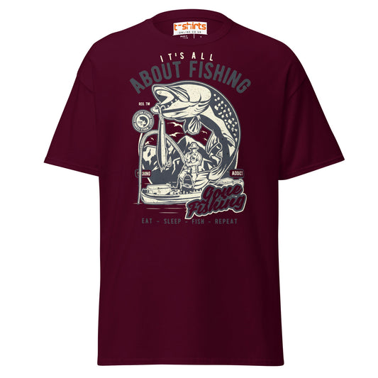 "About Fishing" Vintage Angler T-Shirt - Maroon - T-Shirts Online
