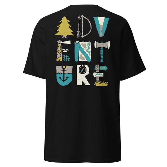 Adventure Icons T-Shirt | Outdoor Explorer Tee - Black - T-Shirts Online
