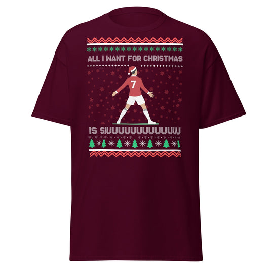 All I Want for Christmas Is Siuuu Football Xmas Tee - Maroon - T-Shirts Online