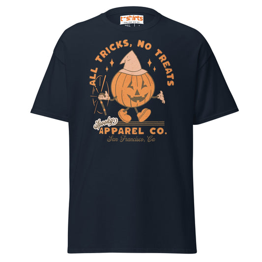 All Tricks No Treats Halloween T-Shirt | Pumpkin Mascot Tee - Navy - T-Shirts Online