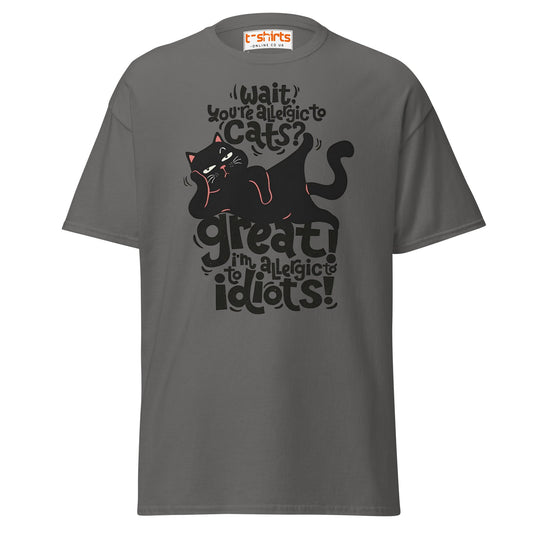 Allergic to Idiots Cat T-Shirt | Funny Sarcastic Cat Tee - Charcoal - T-Shirts Online