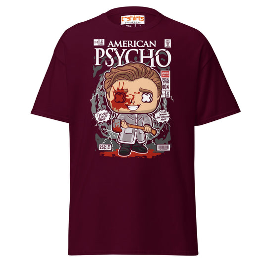 American Psycho T-Shirt | Patrick Bateman Horror Tee - Maroon - T-Shirts Online