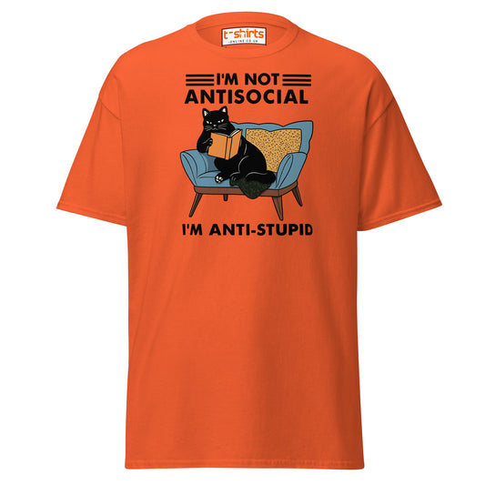 Anti - Stupid Cat T-Shirt – Funny Antisocial Book Lover Tee - Orange - T-Shirts Online