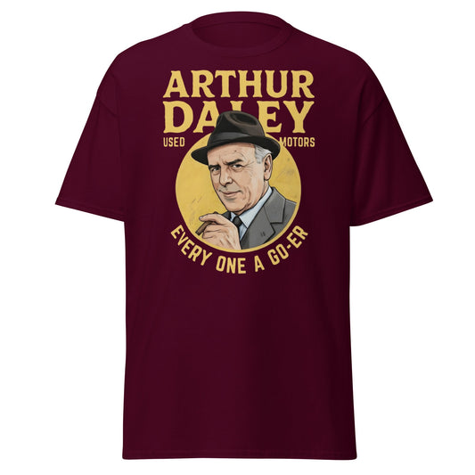 Arthur Daley Used Motors T-Shirt - Every One A Go - Er Tee - Maroon - T-Shirts Online