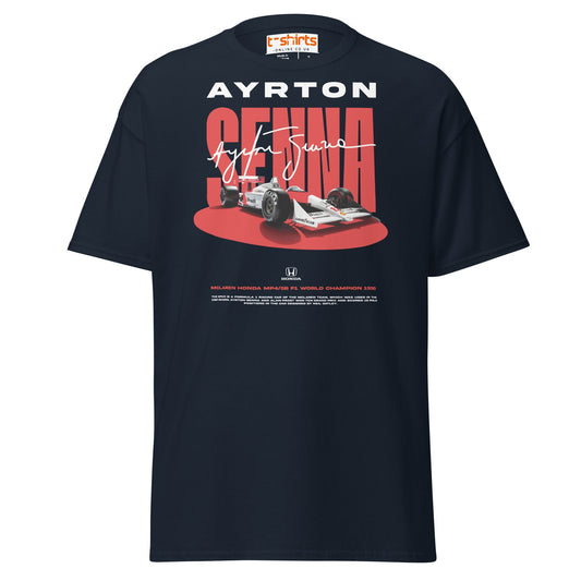 Ayrton Senna McLaren Honda F1 Tribute T-Shirt - Navy - T-Shirts Online
