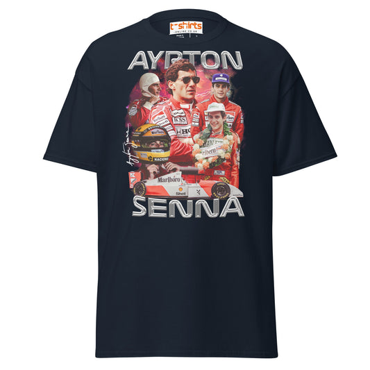 Ayrton Senna Tribute T-Shirt | Legendary F1 Racer Tee - Navy - T-Shirts Online