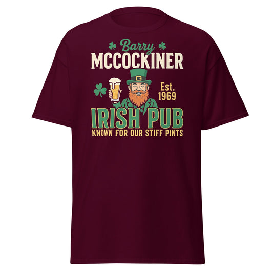 Barry McCockiner Irish Pub Funny St. Patrick's Day T-Shirt - Maroon - T-Shirts Online