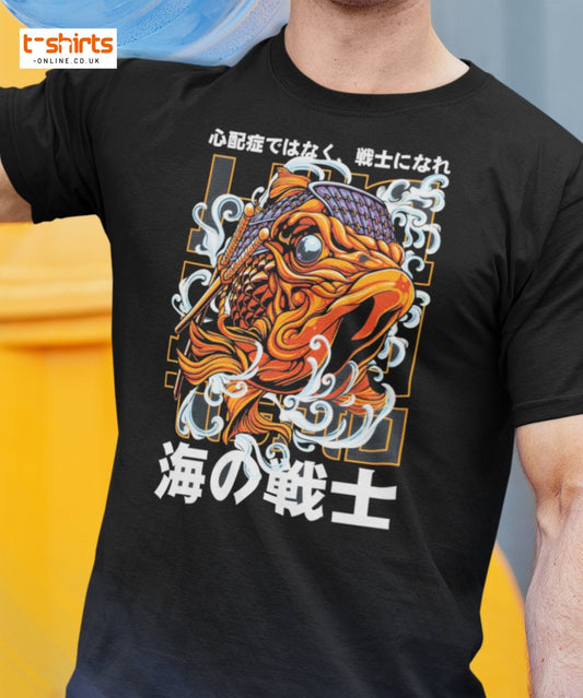 Be a Warrior Not a Worrier T-Shirt | Japanese Koi Art Tee - Black - T-Shirts Online