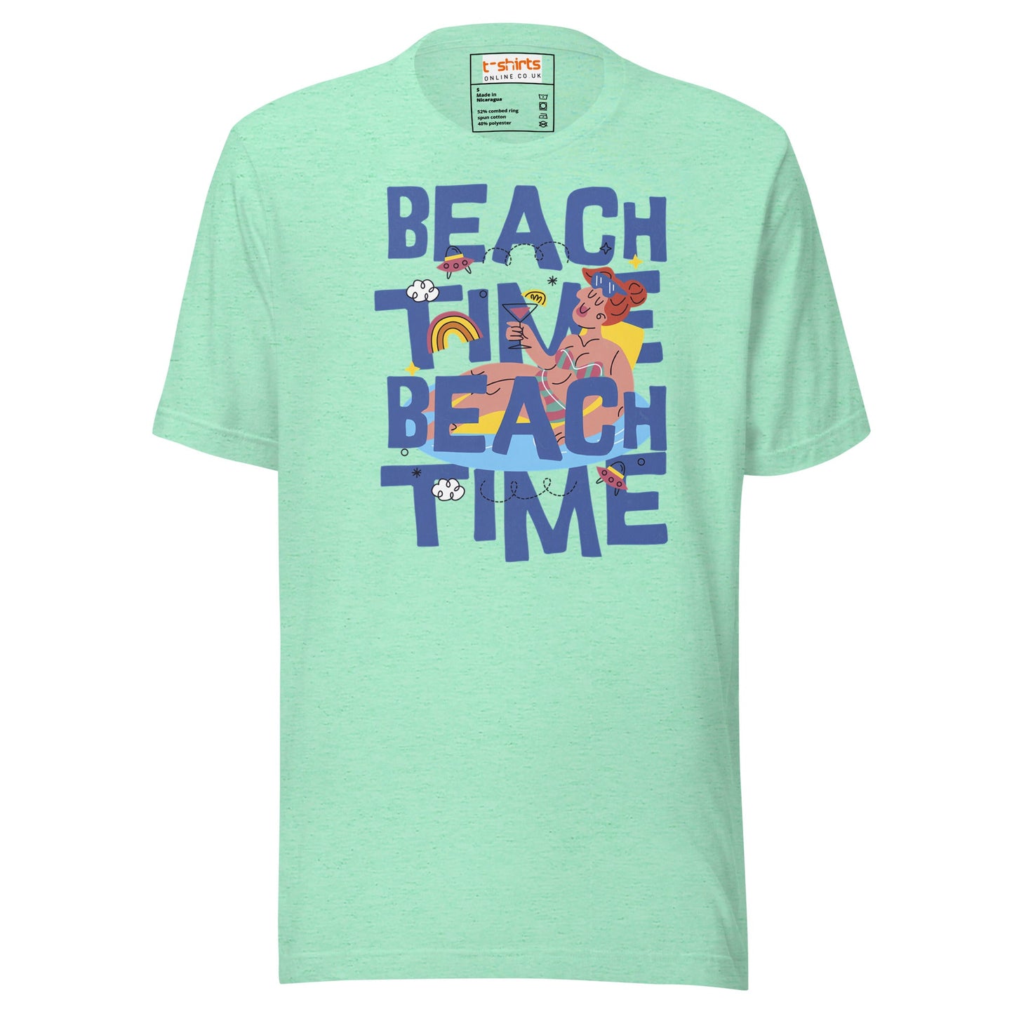 Beach Time T-Shirt | Summer Fun Tee - Heather Mint - T-Shirts Online