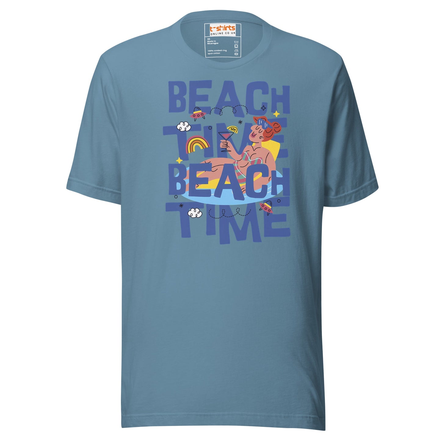 Beach Time T-Shirt | Summer Fun Tee - Steel Blue - T-Shirts Online