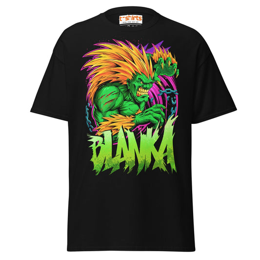 Blanka T-Shirt | Electric Street Fighter Parody Tee - Black - T-Shirts Online