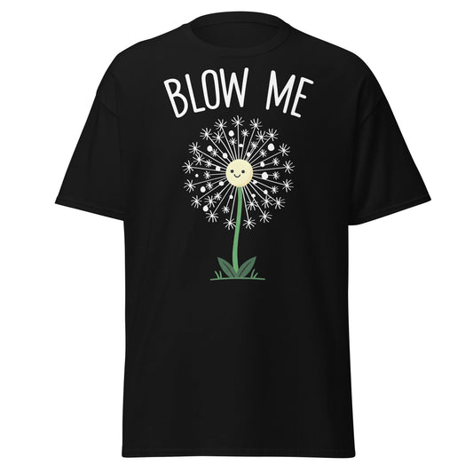 Blow Me Dandelion Funny Graphic T-Shirt - Black - T-Shirts Online
