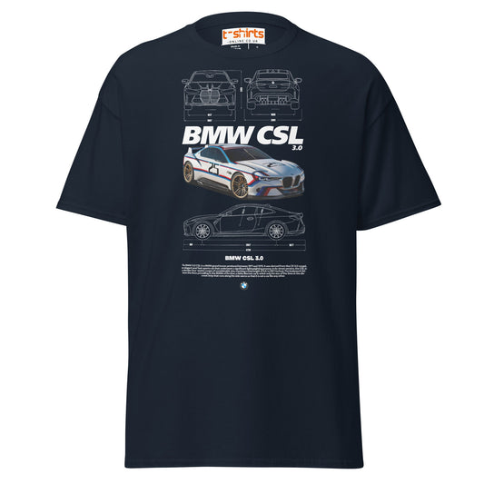 BMW CSL 3.0 T-Shirt | Classic Motorsport Car Tee - Navy - T-Shirts Online