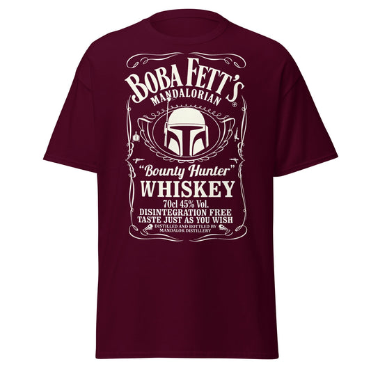 Boba Fett Whiskey T-Shirt - Mandalorian Bounty Hunter Tee - Maroon - T-Shirts Online