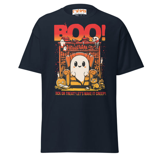 Boo! Creepy Ghost Halloween T-Shirt - Navy - T-Shirts Online