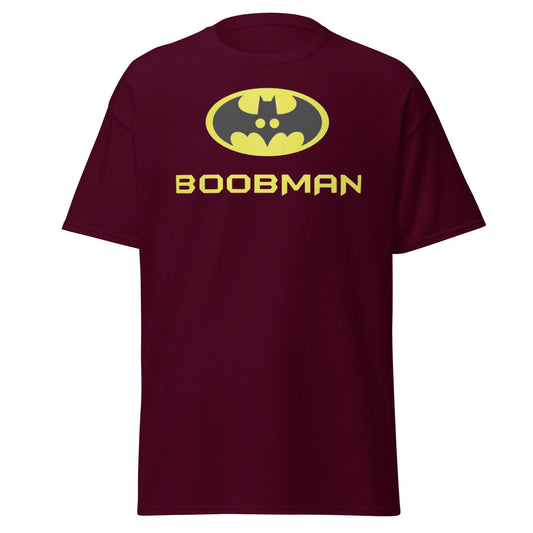 Boobman T-Shirt - Funny Batman Parody Tee - Maroon - T-Shirts Online