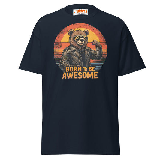 Born to Be Awesome T-Shirt | Cool Bear Graphic Tee - Navy - T-Shirts Online