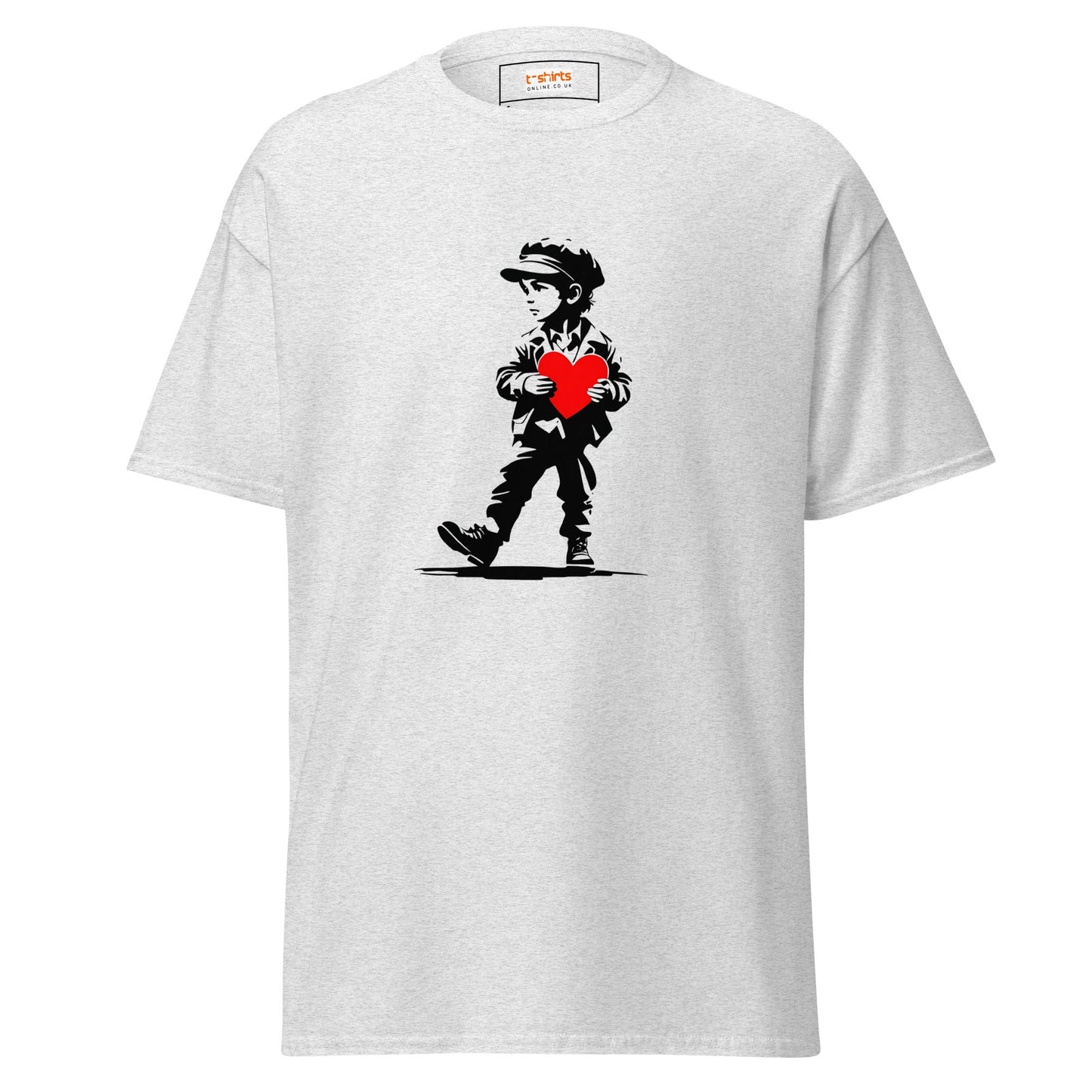Boy with Love Heart | Banksy Inspired T-Shirt - Ash - T-Shirts Online