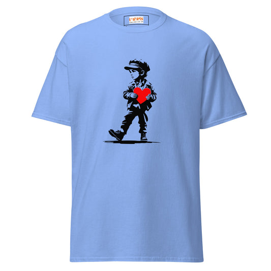 Boy with Love Heart | Banksy Inspired T-Shirt - Carolina Blue - T-Shirts Online