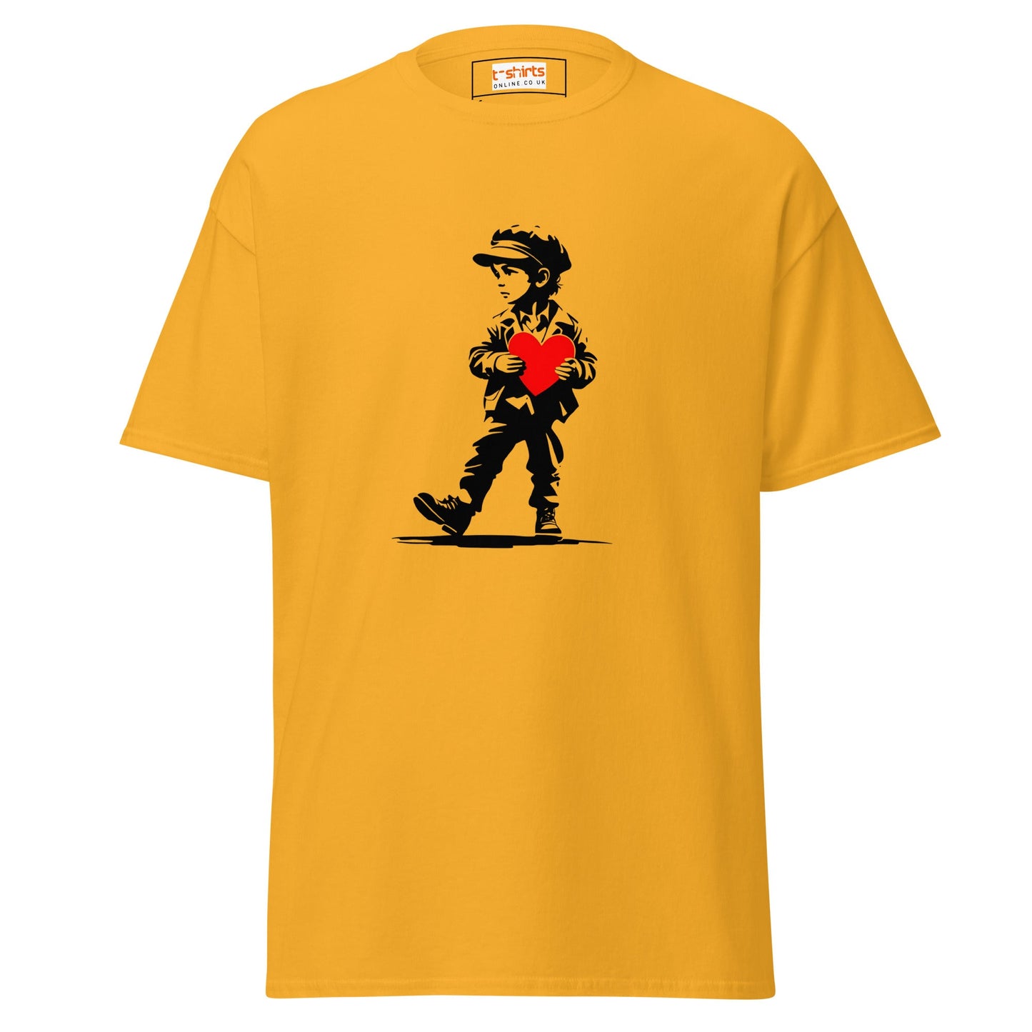 Boy with Love Heart | Banksy Inspired T-Shirt - Gold - T-Shirts Online