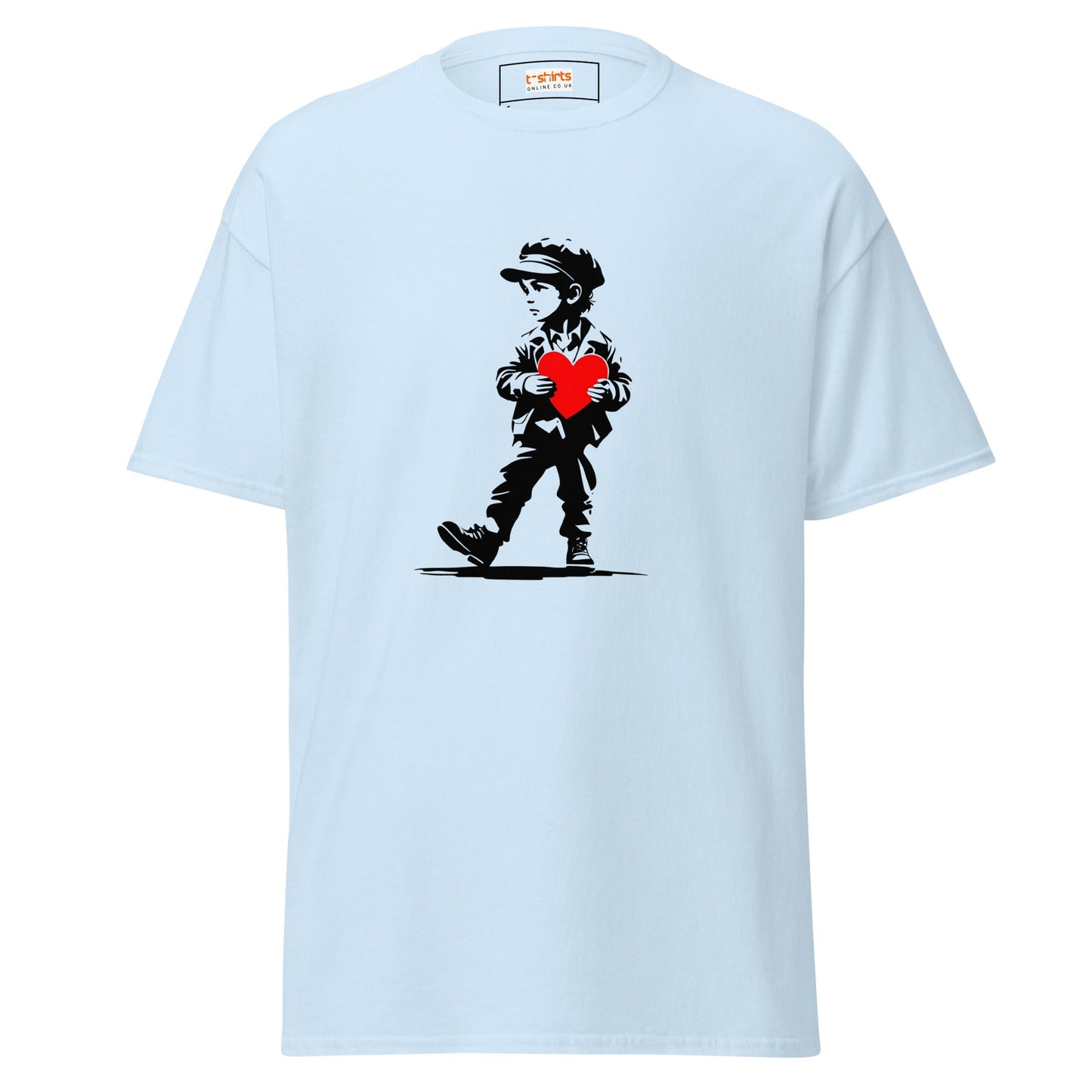 Boy with Love Heart | Banksy Inspired T-Shirt - Light Blue - T-Shirts Online