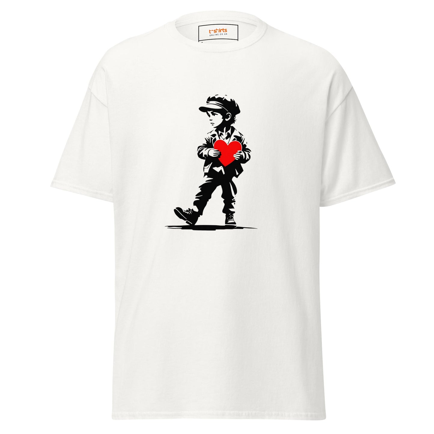 Boy with Love Heart | Banksy Inspired T-Shirt - White - T-Shirts Online