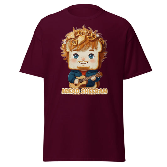 Bread Sheeran Funny Musician Pun T-Shirt | Punny Graphic Tee - Maroon - T-Shirts Online