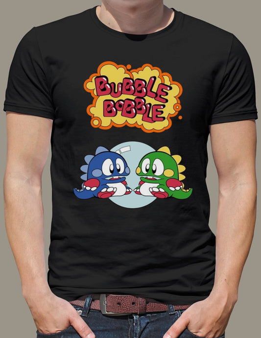 Bubble Bobble Retro Gaming T-Shirt | Dino T-Shirt - Black - T-Shirts Online