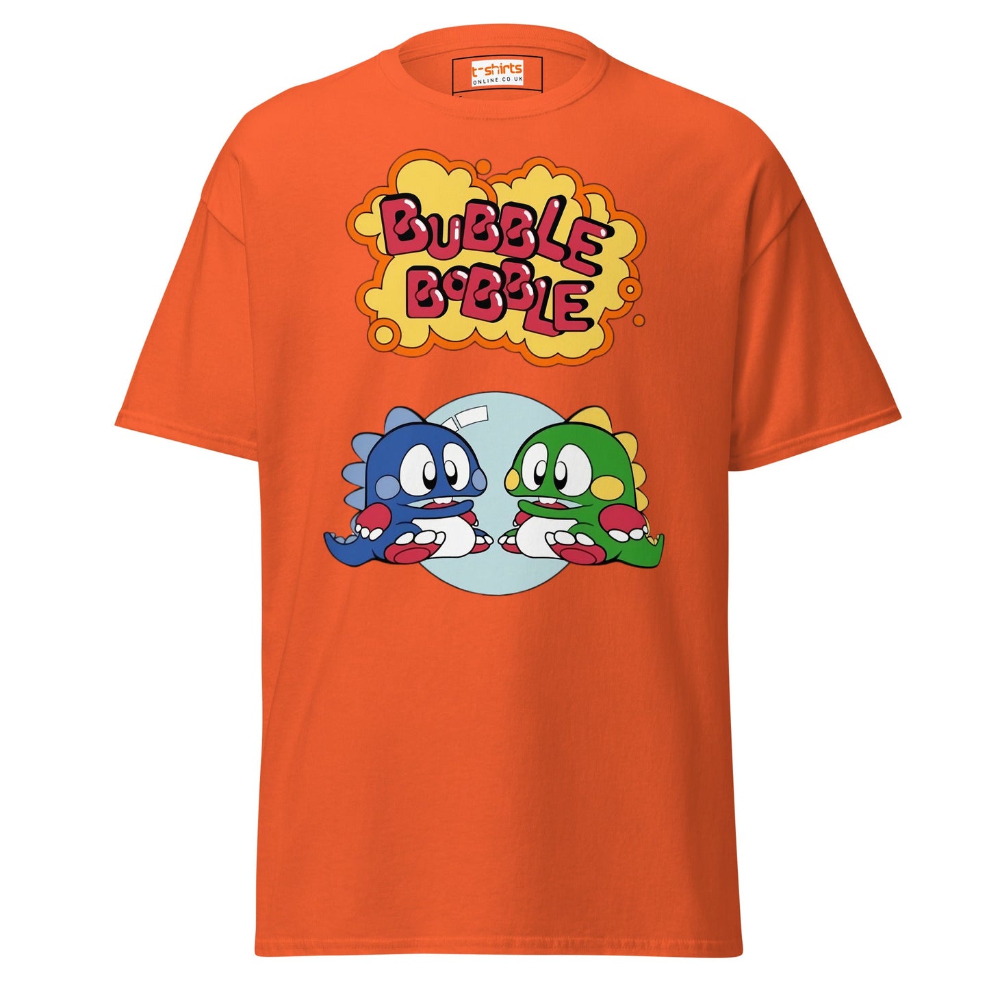 Bubble Bobble Retro Gaming T-Shirt | Dino T-Shirt - Orange - T-Shirts Online