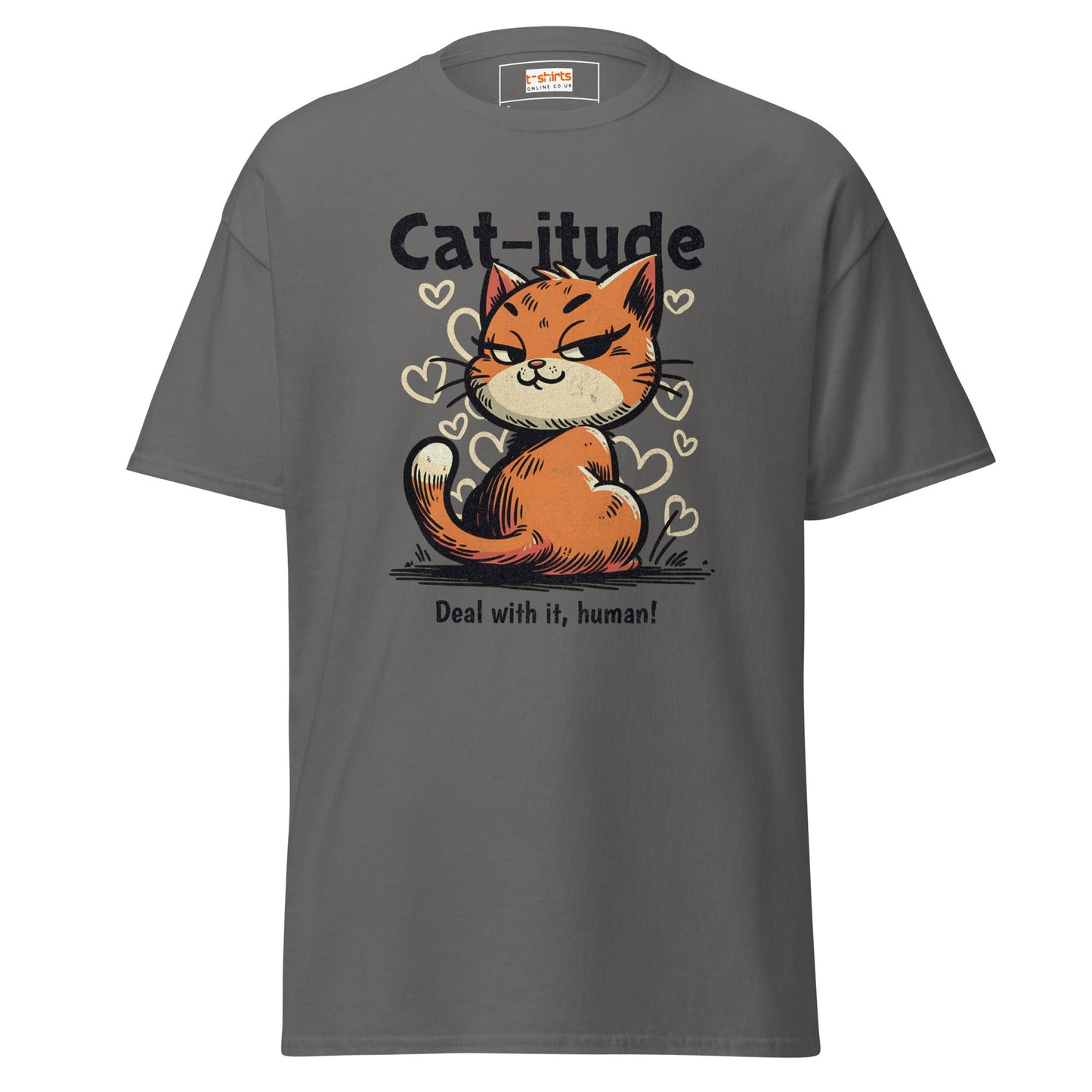 Cat - itude T-Shirt | Feline Women's Tee - Charcoal - T-Shirts Online