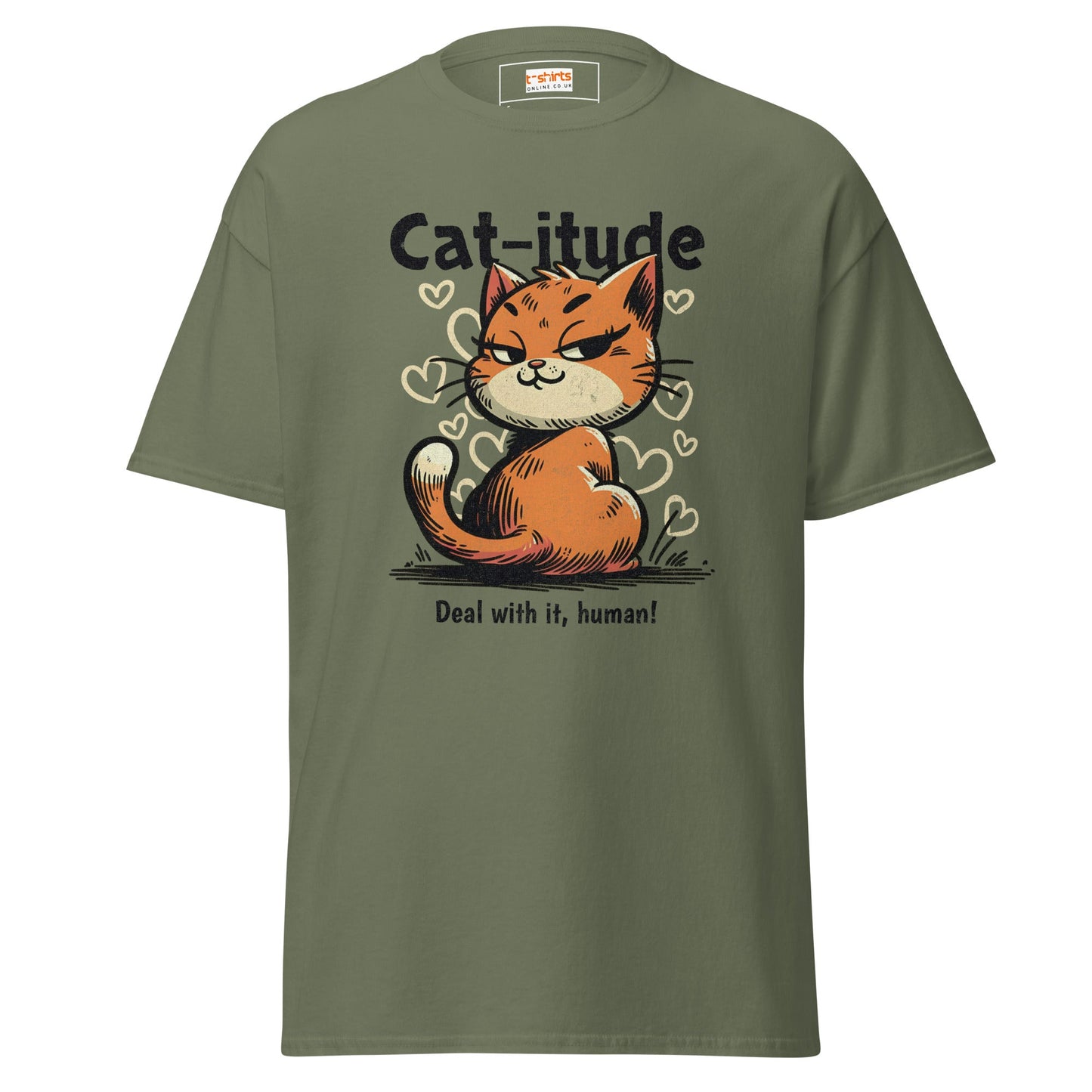 Cat - itude T-Shirt | Feline Women's Tee - Military Green - T-Shirts Online