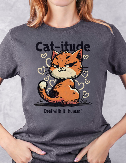 Cat - itude T-Shirt | Feline Women's Tee - Red - T-Shirts Online