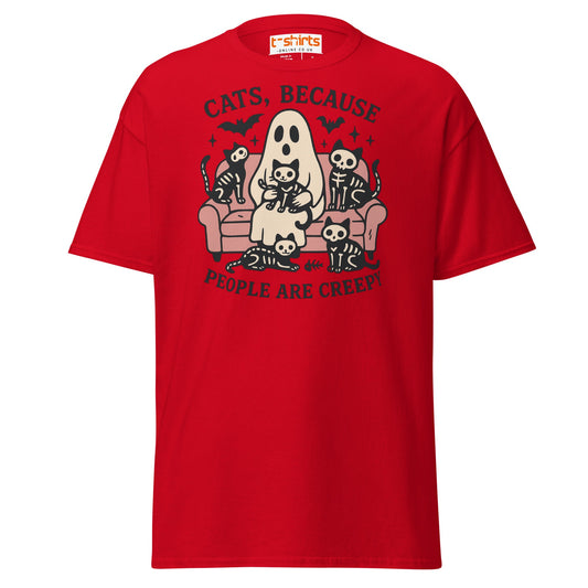 Cats Because People Are Creepy T-Shirt | Ghost & Cats Tee - Red - T-Shirts Online