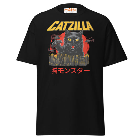Catzilla T-Shirt – Funny Cat vs City Monster Tee - Black - T-Shirts Online