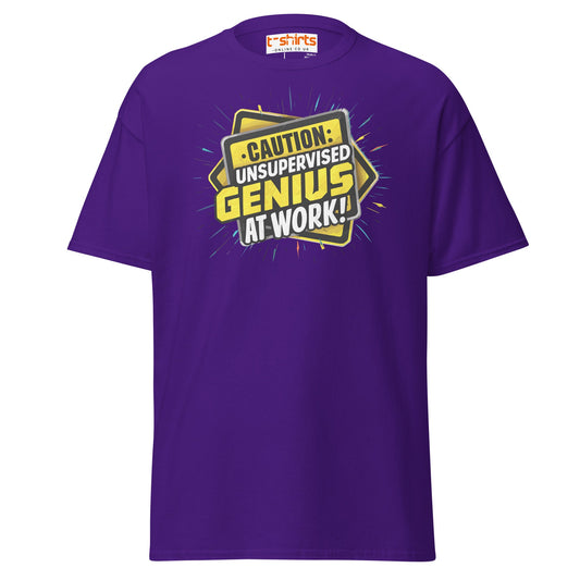 Caution Unsupervised Genius T-Shirt - Purple - T-Shirts Online
