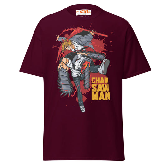 Chainsaw Man T-Shirt – Anime Action Streetwear Tee - Maroon - T-Shirts Online