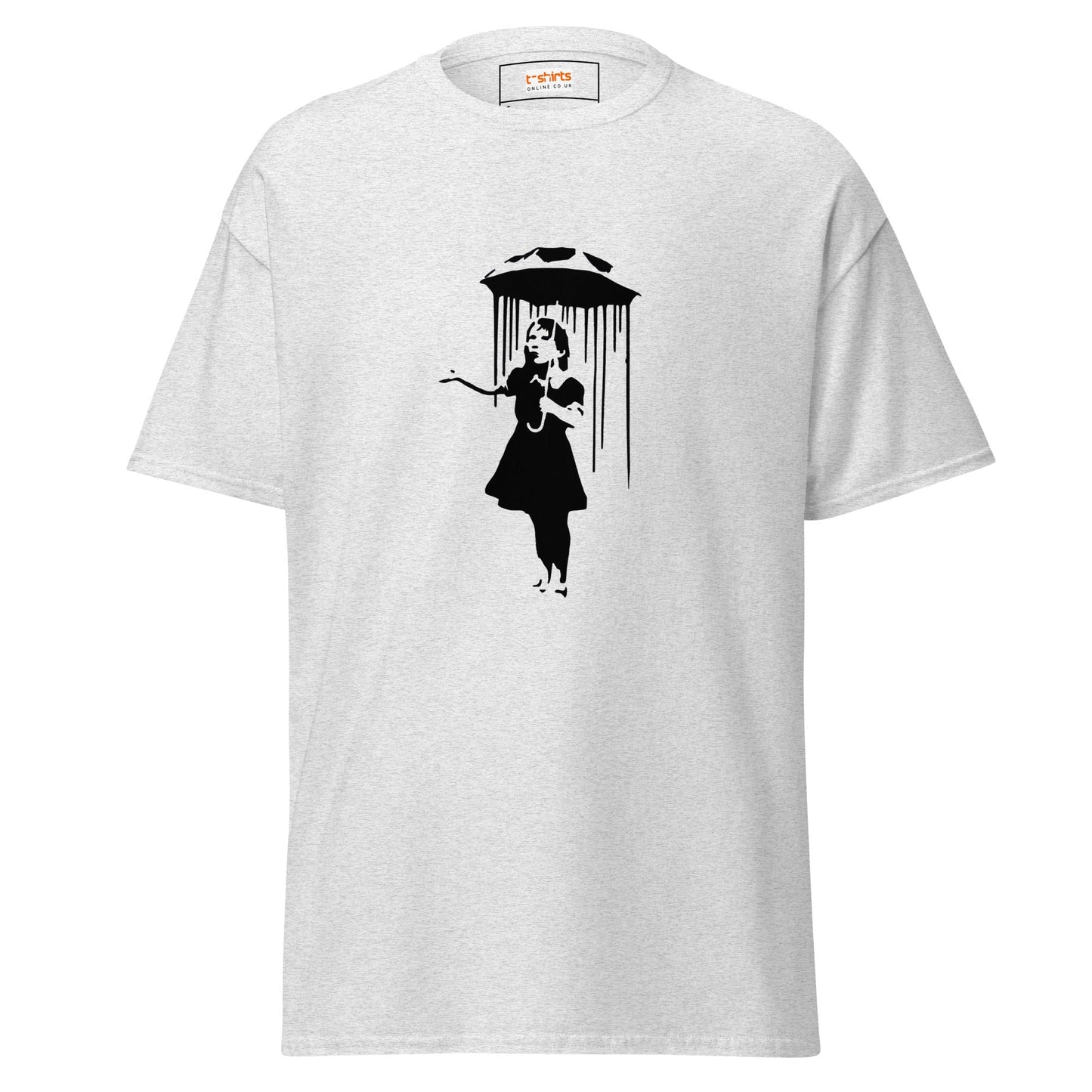 Child with Umbrella | Banksy Inspired T-Shirt - Ash - T-Shirts Online