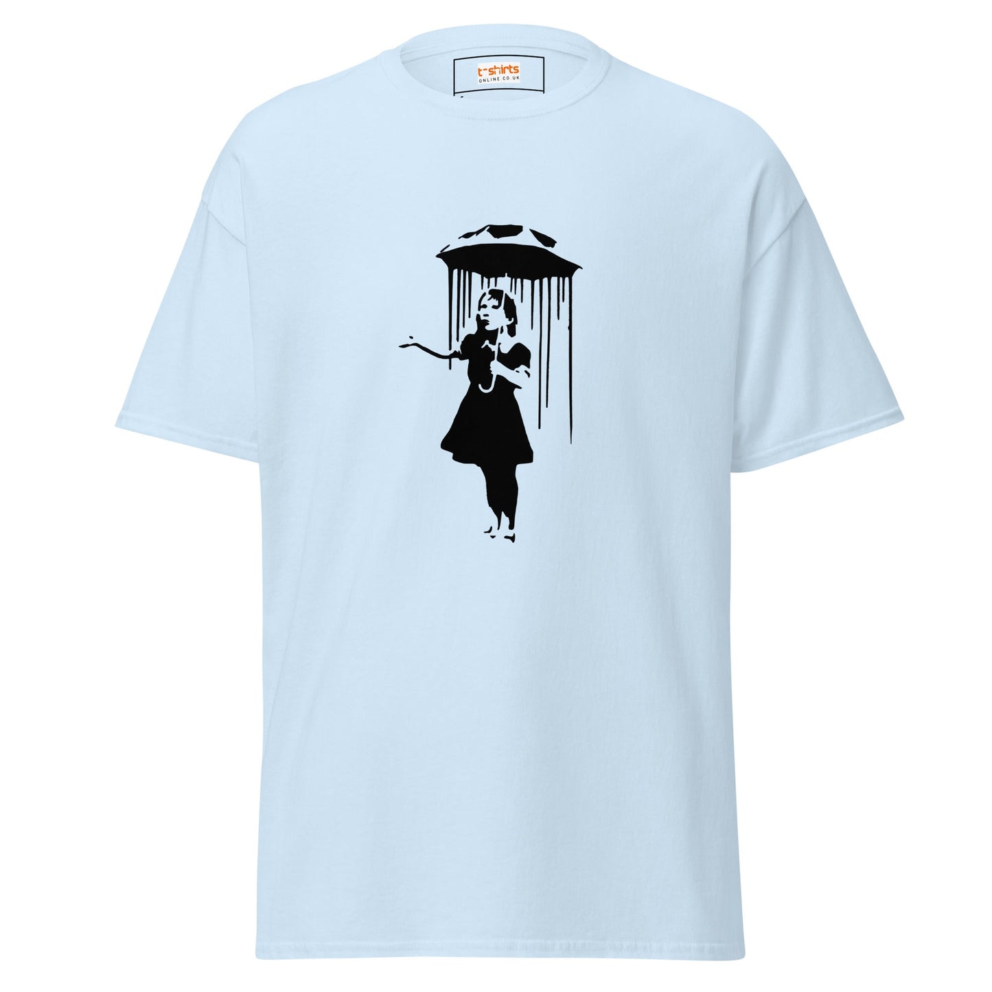 Child with Umbrella | Banksy Inspired T-Shirt - Light Blue - T-Shirts Online