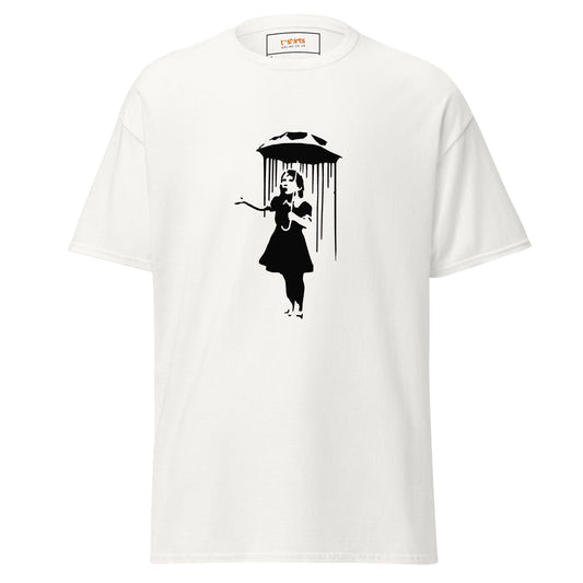 Child with Umbrella | Banksy Inspired T-Shirt - White - T-Shirts Online