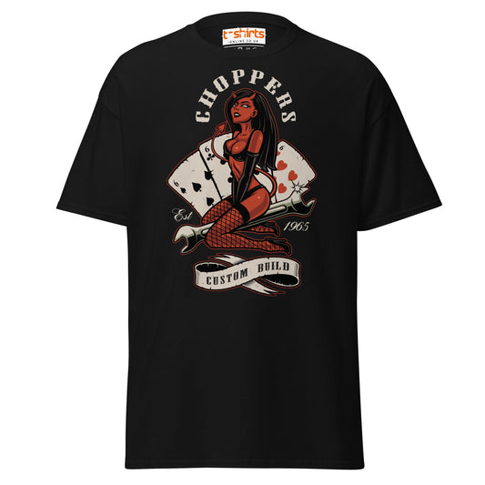 Choppers Custom Build T-Shirt | Retro Devil Pin - Up Tee - Black - T-Shirts Online