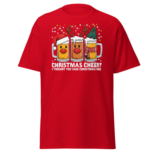 Christmas Beer Cheer Funny Holiday Party T-Shirt - Red - T-Shirts Online