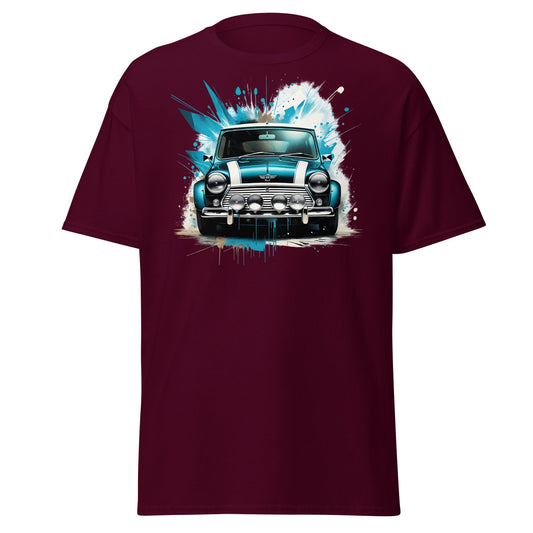 Classic Mini Cooper Splash Art T-Shirt - Teal Retro Car Tee - Maroon - T-Shirts Online