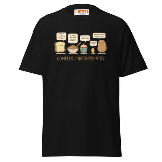 Complex Carbohydrates Funny Food Pun T-Shirt - Black - T-Shirts Online