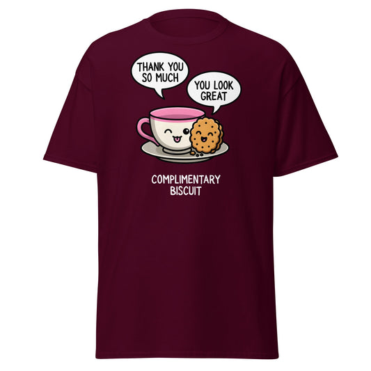 Complimentary Biscuit Funny Pun T-Shirt | Cute Tea & Cookie - Maroon - T-Shirts Online