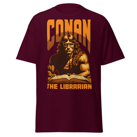 Conan the Librarian T-Shirt | Funny Barbarian Parody Tee - Maroon - T-Shirts Online