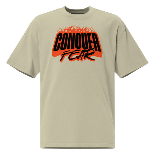 Conquer Fear T-Shirt | Oversized Faded Tee - Faded Eucalyptus - T-Shirts Online