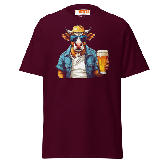 Cool Beer Cow T-Shirt – Funny Animal Drinking Tee - Maroon - T-Shirts Online
