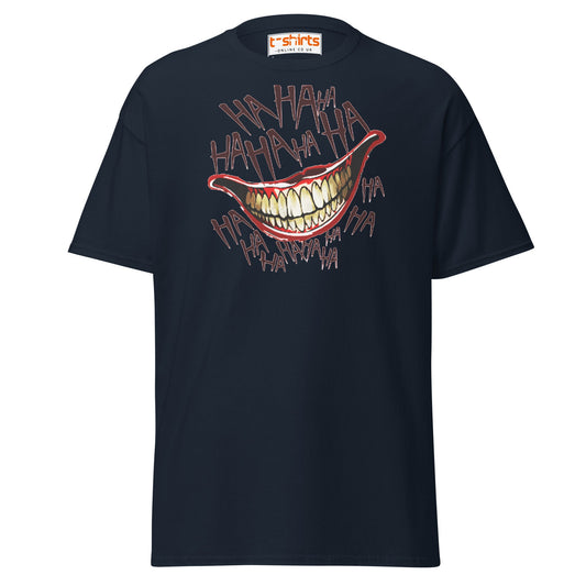 Creepy Joker Smile T-Shirt | Distorted Laugh Design Tee - Navy - T-Shirts Online